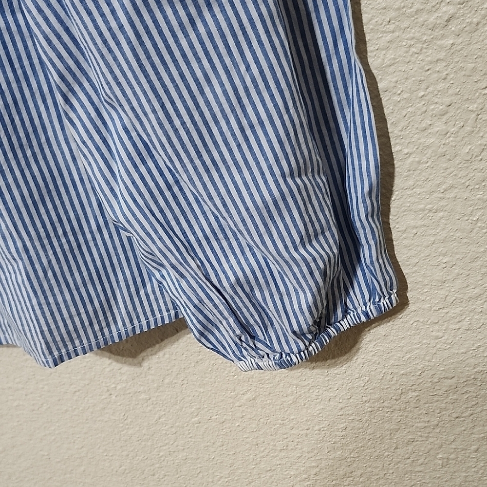 J. Crew Blue and White Ruffled Puff Sleeve Blouse - Picture 8 of 15